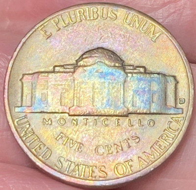 1959-D Jefferson Nickel Beautiful Brilliant Blue/Rainbow Toned Coin  #14