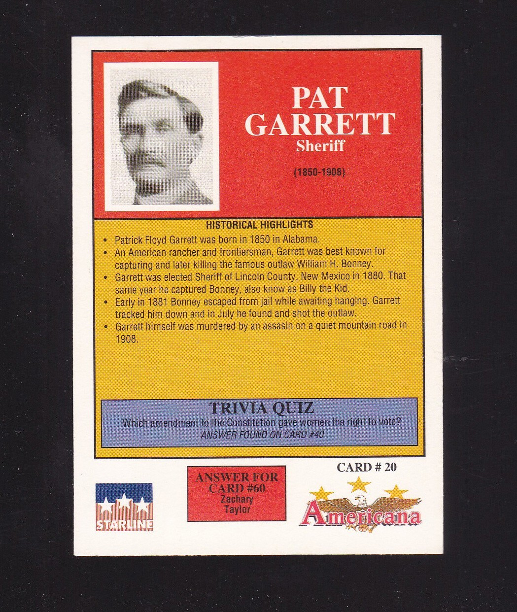 1992 Starline Americana Pat Garrett 20 eBay