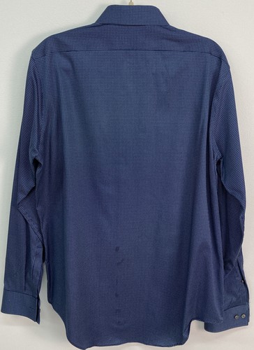 CK Calvin Klein Long Sleeve Button Up Non Iron Slim Fit Blue Geometric Shirt LG - Picture 11 of 11