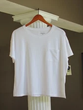 Max Studio Women's White Short Sleeve Boxy Front Pocket Tee Shirt Top Size L NWT