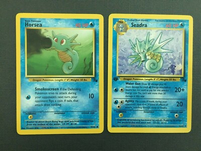 1st Edition Seadra 42/62 POKEMON , Horsea 49/62- Fossil - Near