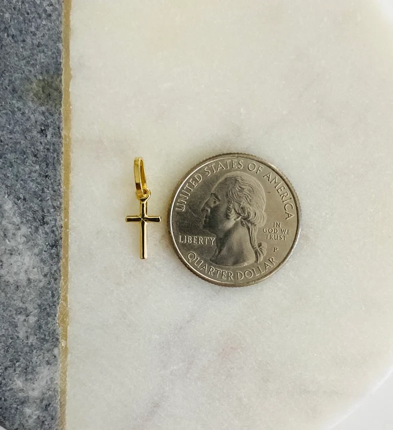 Colgante Cruz Oro Amarillo Real Sólido 14K - Dije Cruz Pequeña 18mm x 6mm - PT143 Foto 3 de 4