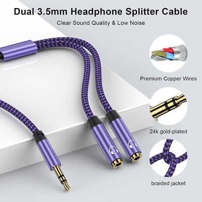 Audio Headphone Splitter – Dual Aux Jack Adapter for Phones