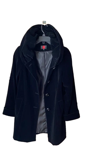 Gallery Velvet Coat Vintage Style Sz M High Stand Up Collar Black Formal/Funky