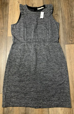 LOFT Herringbone Sleeveless Sheath Dress Womens 10 Gray Black Corpcore Classic