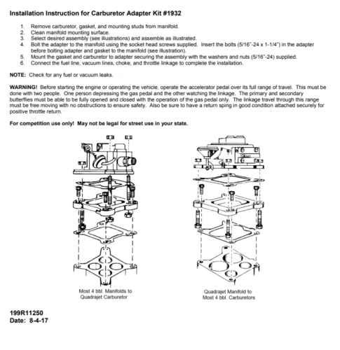 Carb Carburetor Adapter Plate 4bbl Quadrajet Holley Carter Edelbrock 3/4" 1932 - Image 2 of 4