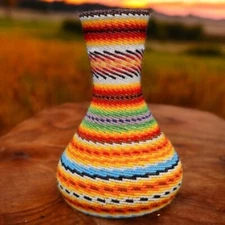 Rare Sioux Beaded Jug Pot Lester Mahouty 8" H x 6" D Rabbit Skin Bottom