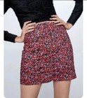 Zara Women's Floral Print Ruched Mini Skirt Size 5 Side Zip Stretch