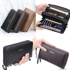 Double Zipper Wristlet Wallet Clutch Purse Cellphone Bag Long Wallet For Men US