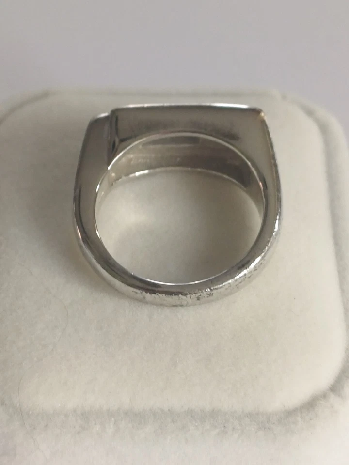 Impresionante anillo de plata vintage Pierre Lang para hombre talla R1/2 con incrustaciones de circonio circular Foto 3 de 4