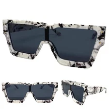 Oversize Classic Elegant Modern Retro Shield Style SUNGLASSES Large Marble Frame
