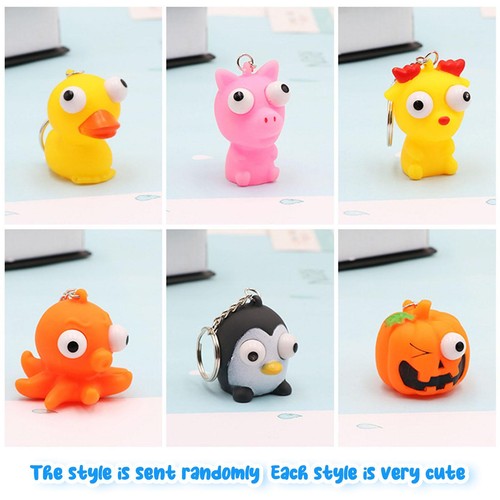 3X Fidget Toy Keychain Animal Squeeze Toy Keyring Mochi Squish Toy Pop Out Eyes - Photo 3 sur 12