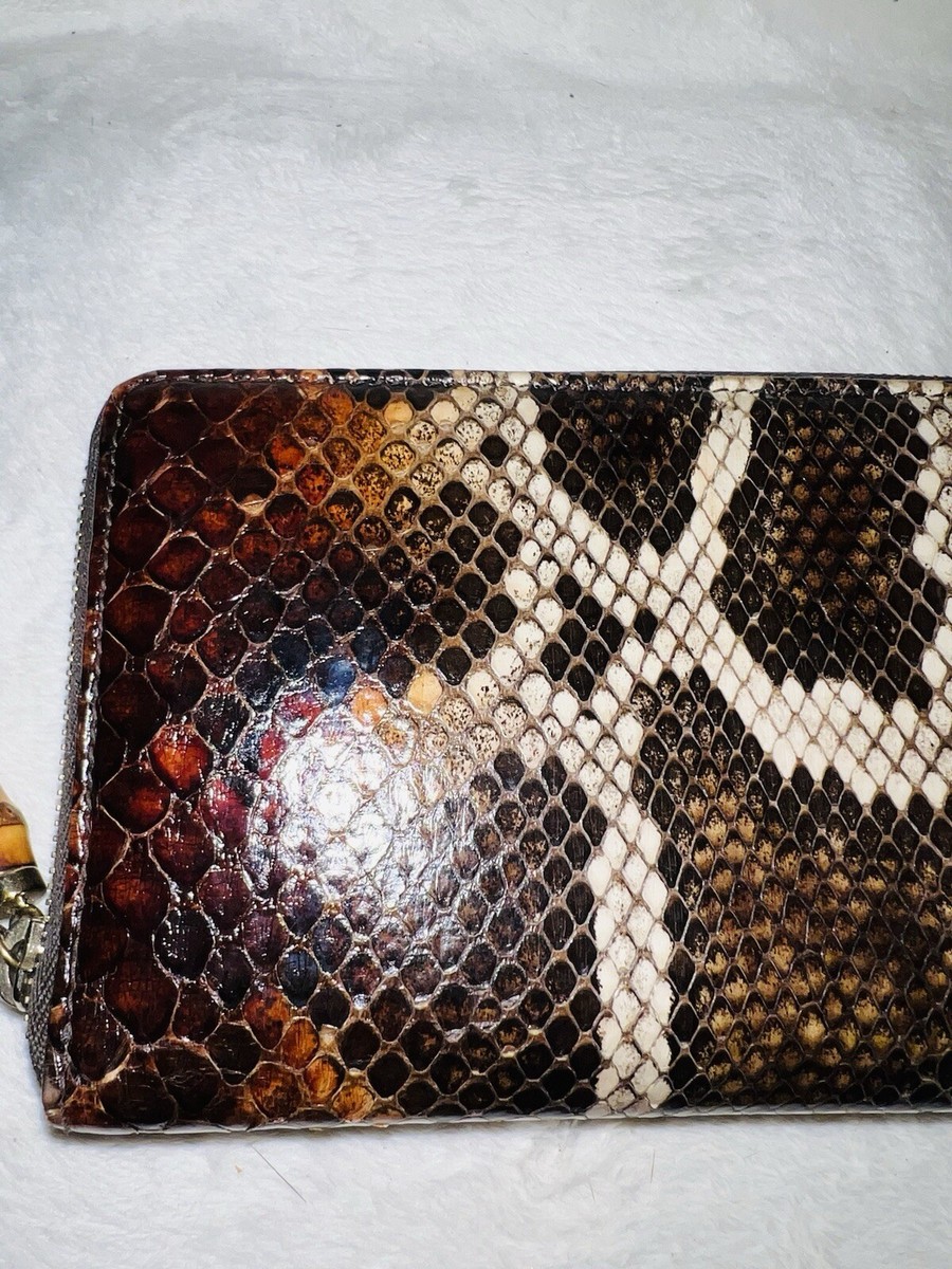 GUCCI Brown Diamond Python Snakeskin Exotic Leather Zippy
