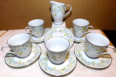 Noritake~Flourish 12 Piece Cup & Saucer Set with Creamer Server