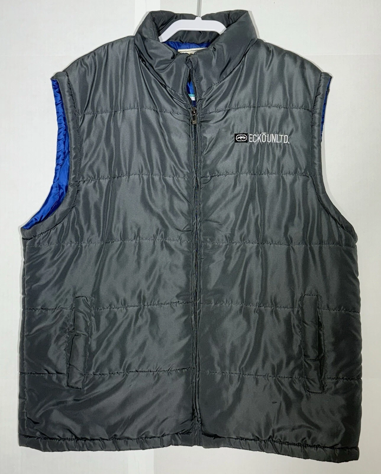 Nice Ecko Unltd Gray Puffer Vest Collared Full Zipper Men’s Size Xlarge