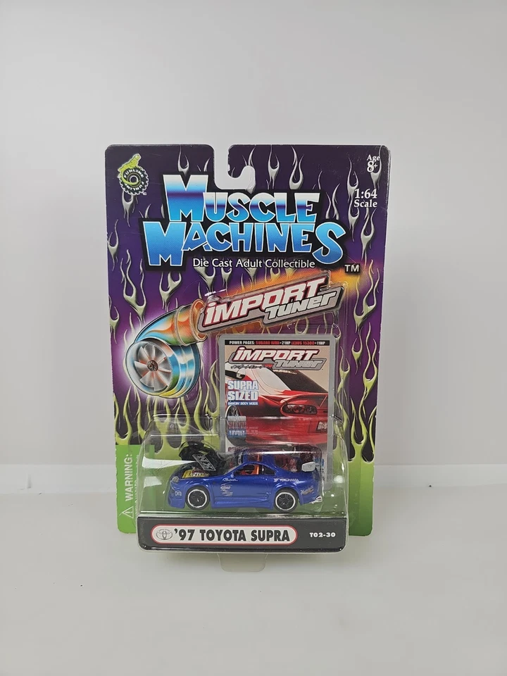 Toyota Supra 2002 sintonizador de importación Muscle Machines 97' azul tamaño 1:64 coche diecast Foto 2 de 4