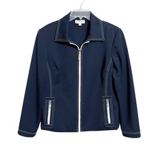 St. John Sport Vintage Zip Front Jacket Womens M Blue Nautical Quiet Luxury