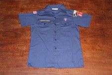 Boy Scouts of America BSA Youth Shirt Blue Large Sewn Patches Short Sleeve