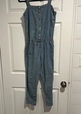 Polo Ralph Lauren Girls 14 Chambray Jumpsuit Elastic Waist Pockets 100 Cotton