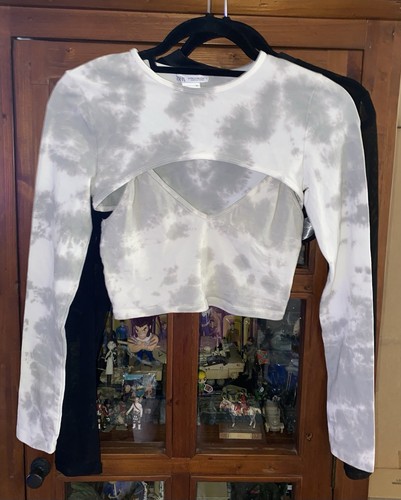 Zara Women's 2 Piece Tie Dye Gray & White Crop Top Size S Shrug Size M - Picture 1 of 11