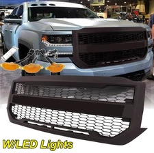 Front Grille For 2016-2018 Chevrolet Silverado Grill W/Letter W/4LED Matte Black