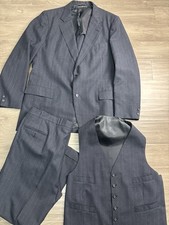 Brooks Brothers 346 3 Piece Suit Mens Pinstripes 44L Pants 36x30 Gray Wool