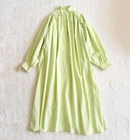 TEN x Ron Herman Kaftan Dress Light Green Cotton Gathered Shirt Dress One Size
