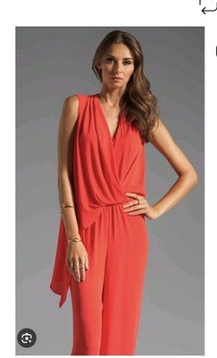 BCBGMAXAZRIA Women's Poppy Blanched Draped Surplice Wide Leg Jumpsuit Size L