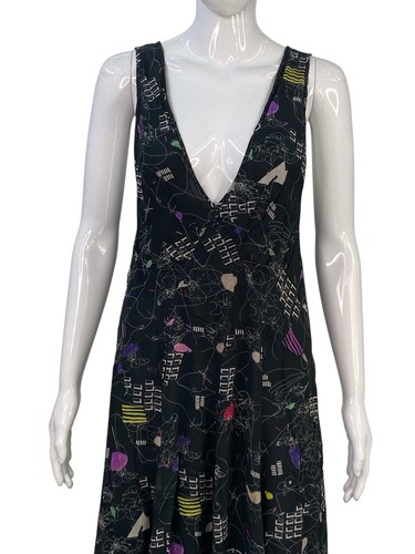 Isabel Marant Etoile Women's Silk Floral Printed Black Midi Maxi Gown Dress S - 第 5/14 張圖片