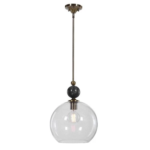 Uttermost Mendota 1-Light Glass Iron and Marble Pendant in Aged Brass - Picture 2 of 7