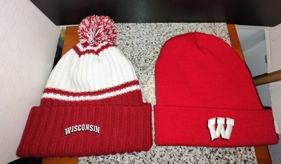 His & Hers WISCONSIN BADGERS WINTER HATS. BEANIE & POM Hats. 2 Lot. 