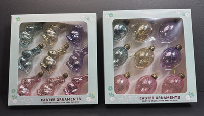 NEW Kirkton House Easter Ornament Set 18 Total Mercury Bunnies Glitter Eggs NOS