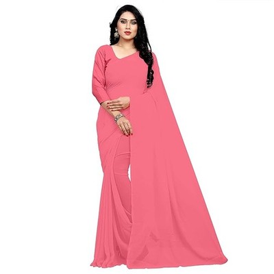 Sidhidata Damen Georgette Sari mit unbesticktem Blusenteil Babyrosa