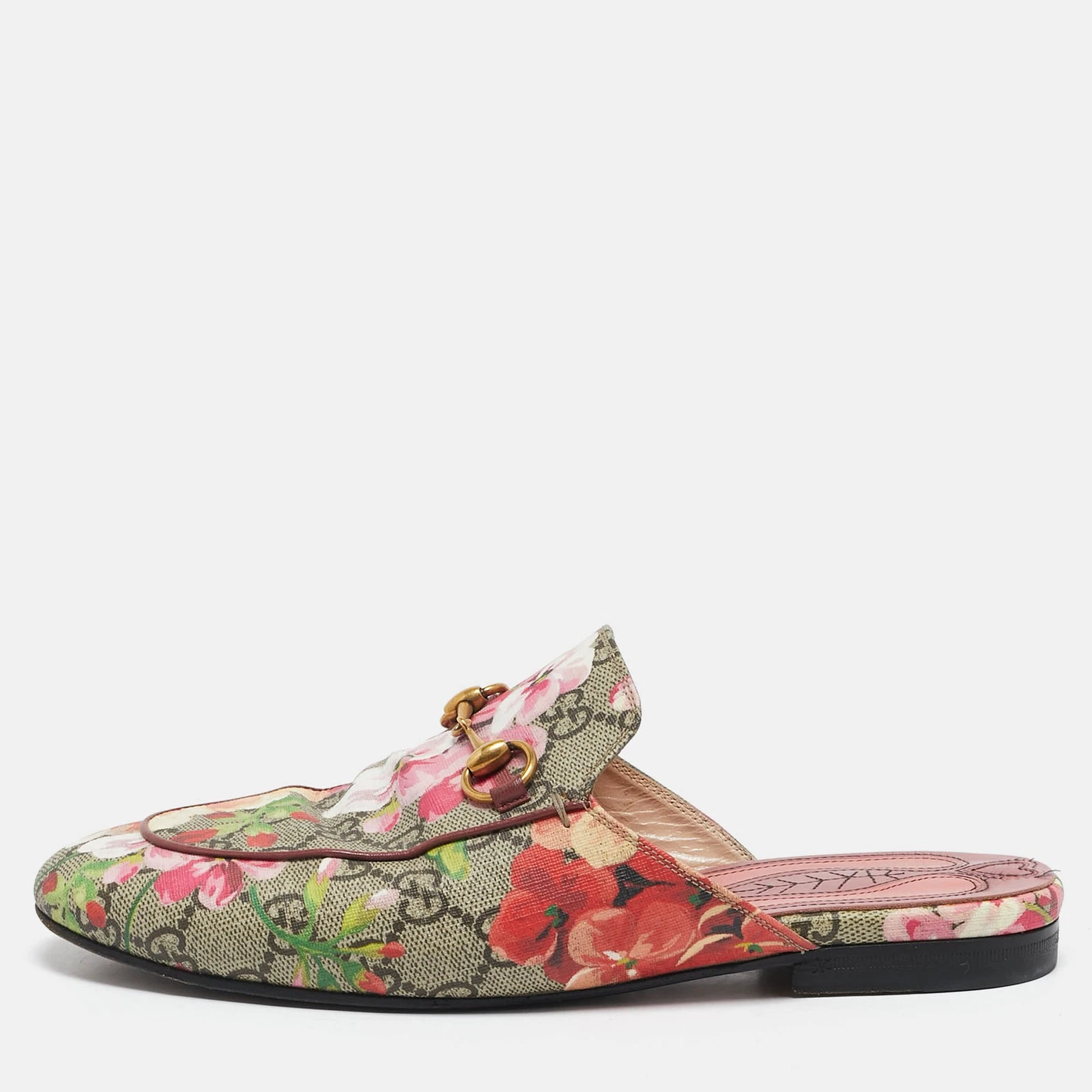 Mules Gucci rose GG Supreme Blooms toile Princetown taille 36,5