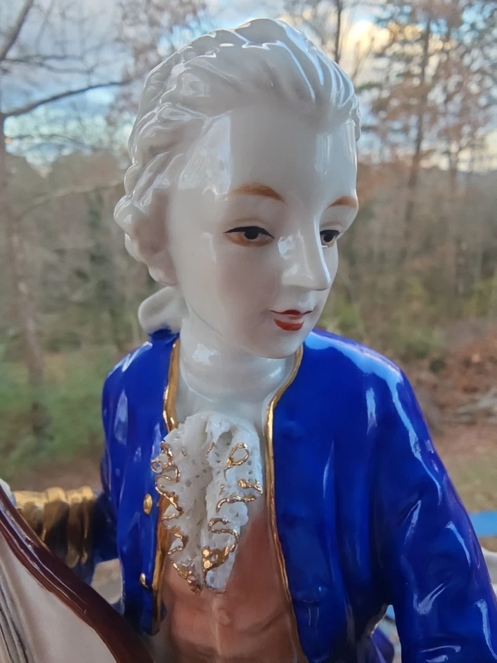 Vintage Large Porcelain Victorian Couple Playing Mandolin late 19th Century - Image 4 of 4