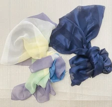 Lot of 2 Made in Italy Striped Scarves – Navy Blue & Multicolor Sheer Wraps