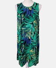 Calvin Klein Dress Sz 14 A-Line Colorful Tropical Print Fully Lined Sheer Flowy