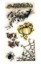 2008 Inkadinkado-Halloween-All Hollow's Eve Clear Unmounted Stamp Set-6pcs