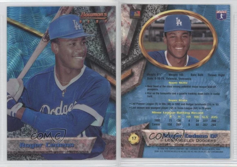 1994 Bowman's Best Blue Refractor Roger Cedeno #17 - Image 3 of 3