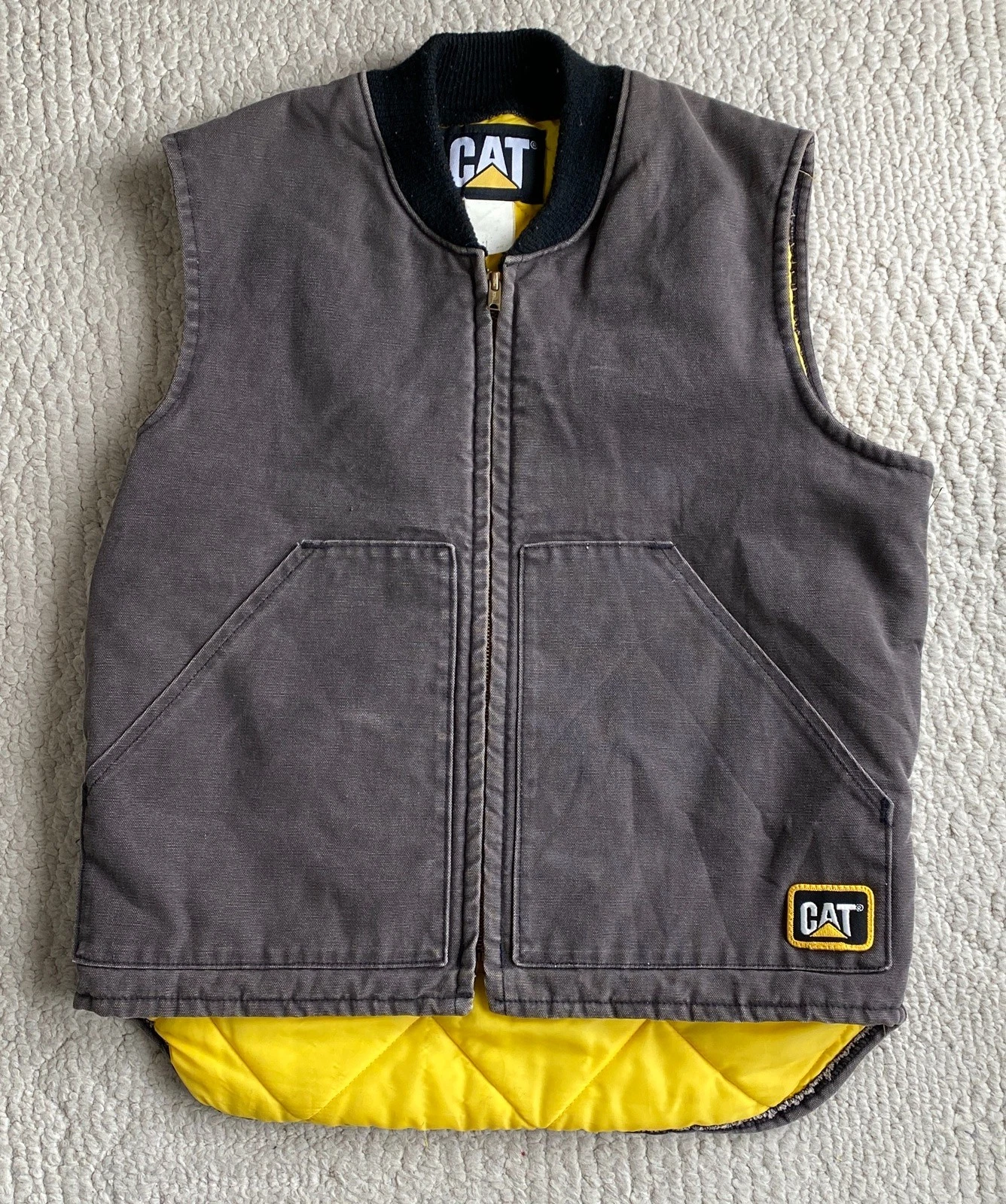Vintage CAT Caterpillar Vest Work Jacket Canvas Sun Faded Scovill Zip SM/MED