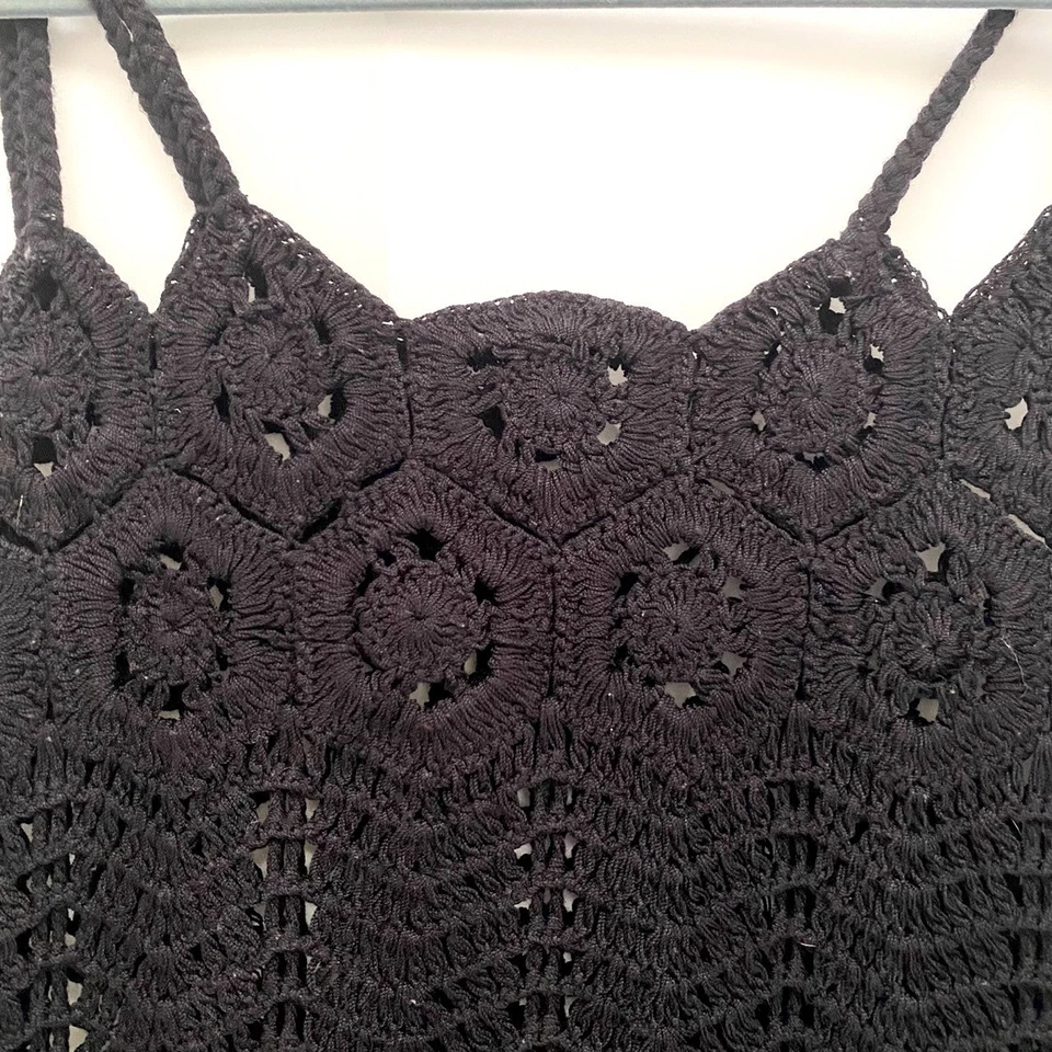 Camiseta sin mangas para mujer boho hippie crochet cami talla S negra caprichosa retro grunge Foto 4 de 4