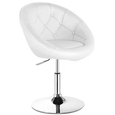 Goplus Adjustable Swivel Modern Round Tufted Back Accent Bar Chair Seat White