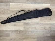 Vtg 44” Jumbo Tooled Leather Cowhide Rifle Case Black Red Faux Fur Lined Scuffed