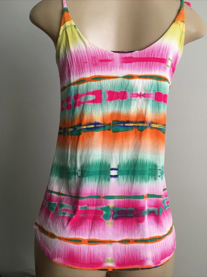 Three Dots Colorful Camisole Tank S/M Dye Tie Print Built in Bra Summer top — 第 3/4 张图片