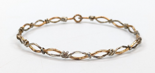 Sterling Silver Gold Vermeil Twisted Dainty Hook Clasp Bangle Bracelet 5.3g - Picture 2 of 5