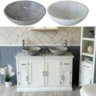 White Painted Bathroom Vanity Cabinet Marble Twin Marble Basin Tap Plug 402P