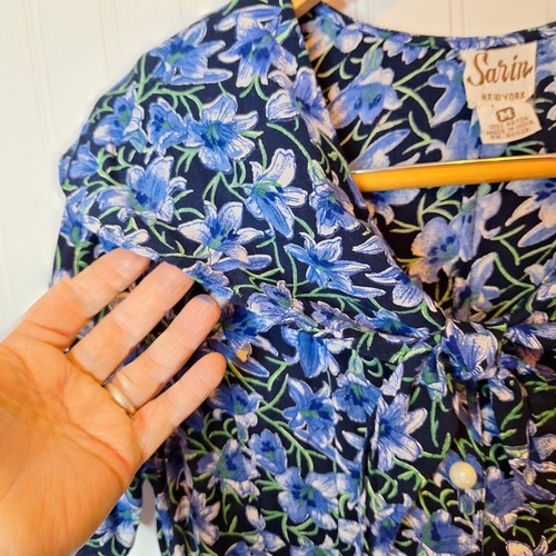 Sarin Girls/Teens Short Romper Size M Blue Floral Tie Waist Button Up Rayon VTG - Picture 4 of 14