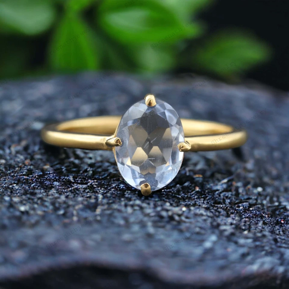 Anillo solitario oro macizo 9k 8x6MM forma ovalada zafiro lavanda natural Foto 4 de 4
