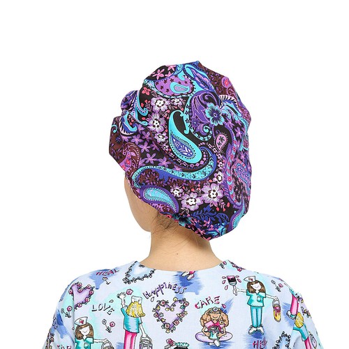 Floral Printed Scrub Hat Cap Bouffant Women Ladies Men OR Adjustable Work Access - Picture 44 of 55