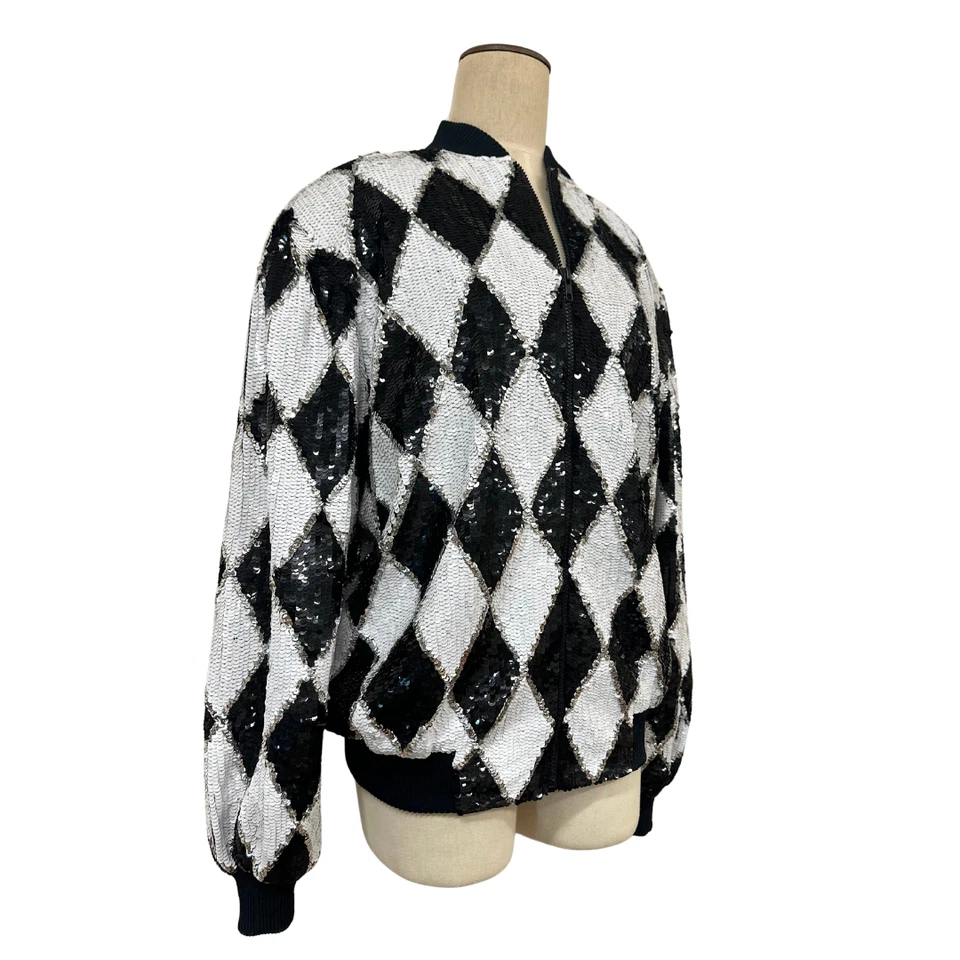 Vintage 1980s Laurence Kazar Harlequin Sequin Bomber Trophy Jacket - Image 3 of 4